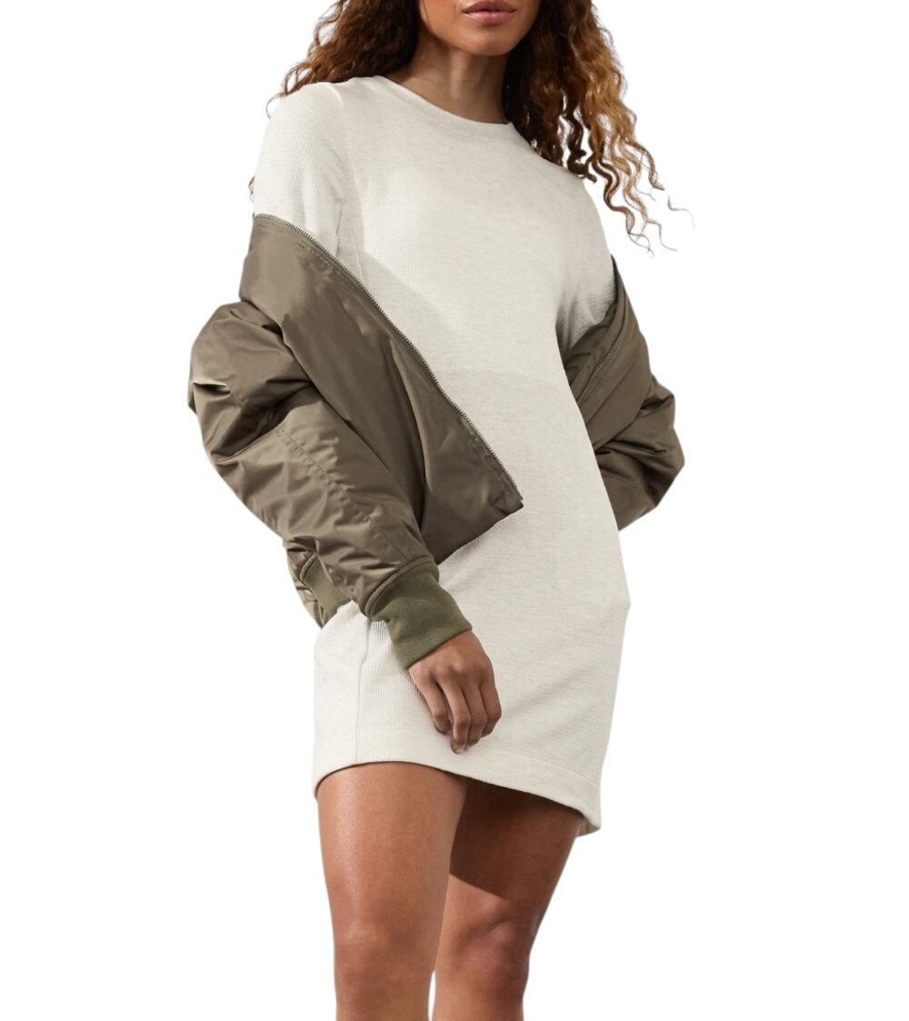 ATHLETA Coaster Luxe Sweatshirt Dress Crew Neck Fog Grey Heather Womens Size S